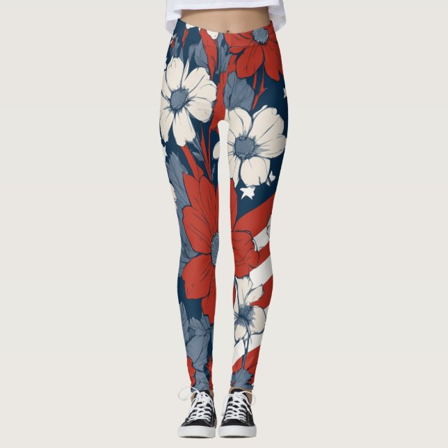 Leggings patrióticas con tinta floral para el 4 de (Anverso)