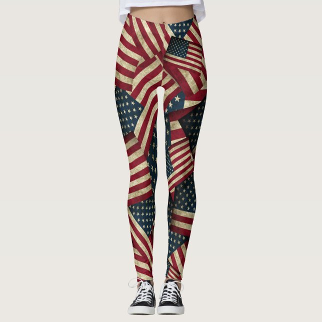 Leggings Patriótico del patrón de bandera estadounidense (Anverso)