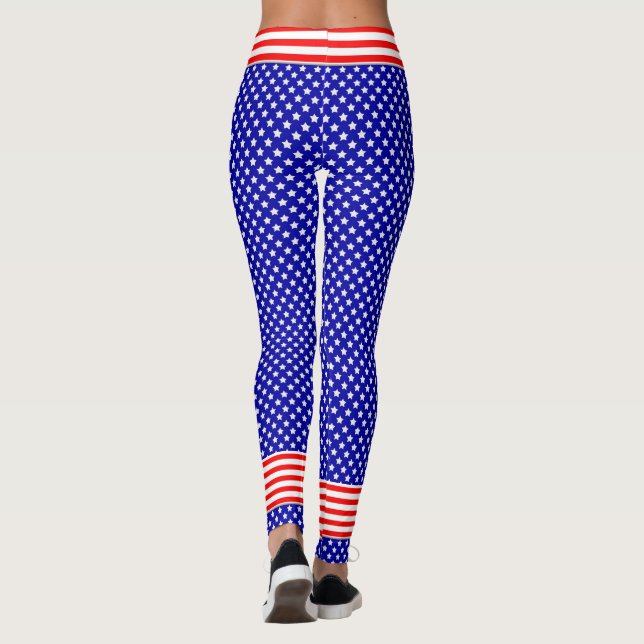 Leggings Patriótico en Estrellas y Rayas Rojas, Blancas y A (Reverso)