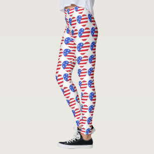 Leggings Patriótico Jul 4 Bandera USA Corazón Blanco y Azul