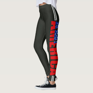 Leggings Patriótico, Rojo Blanco y Azul, Estrellas y Franja