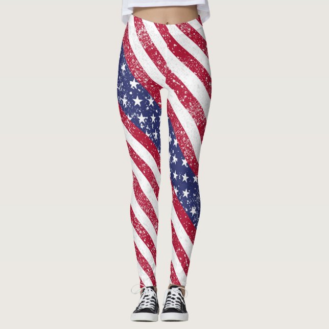 Leggings Patriotismo de la pintura de la bandera estadounid (Anverso)