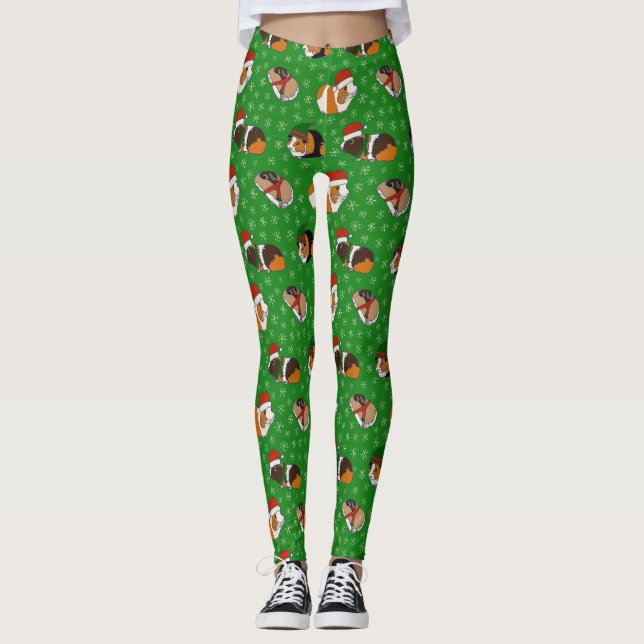 Leggings Patrocinan a Navidades de cerdos de Guinea festiva (Anverso)