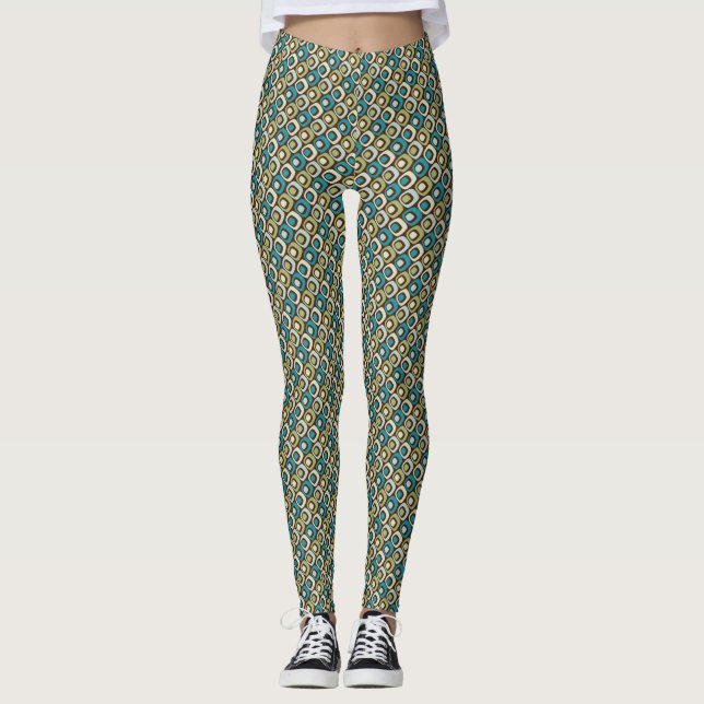 Leggings Patrón 2 de cuadrados geométricos retro (Anverso)