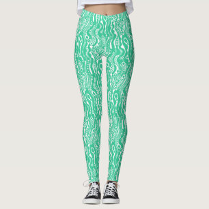 Leggings Patrón abstracto 130621 - Verde marino sobre blanc