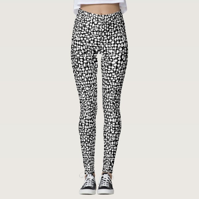 Leggings Patrón abstracto 190621 Blanco sobre negro (Anverso)