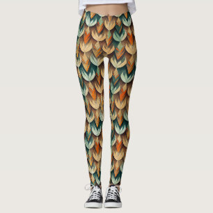 Leggings Patrón abstracto art déco dorado teal de lujo