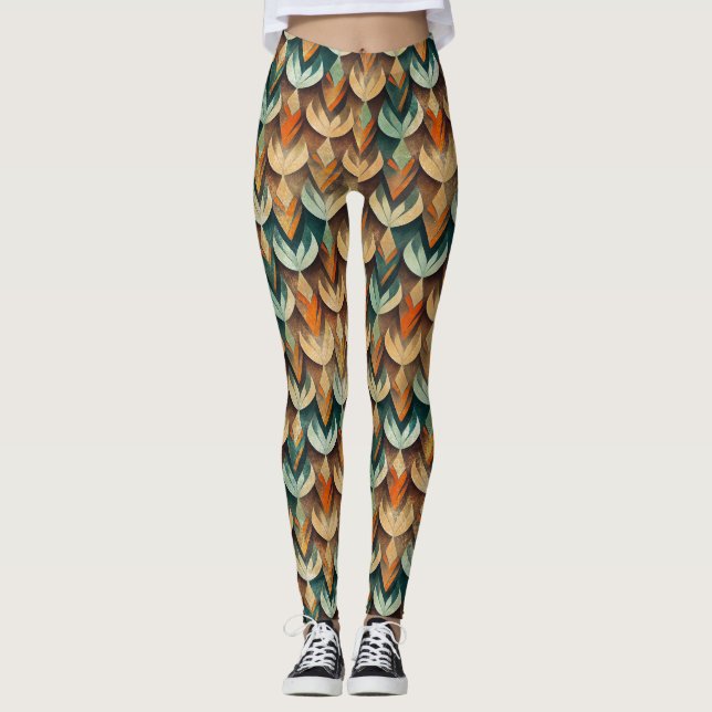 Leggings Patrón abstracto art déco dorado teal de lujo (Anverso)