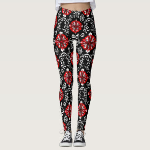 Leggings Patrón abstracto de blanco rojo