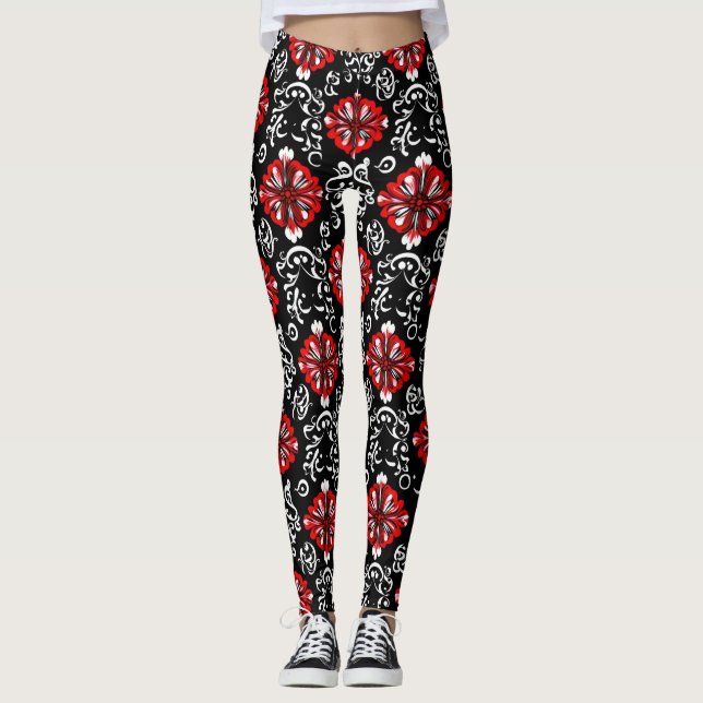 Leggings Patrón abstracto de blanco rojo (Anverso)