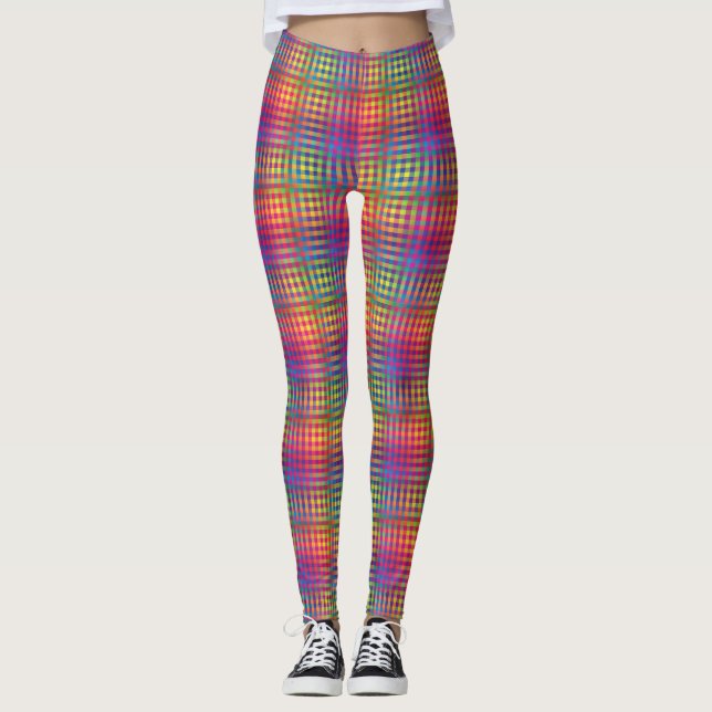 Leggings Patrón abstracto de cuadros coloridos (Anverso)