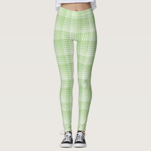 Leggings Patrón abstracto de cuadros verdes y blancos