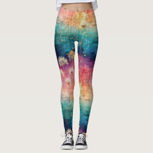 Leggings Patrón abstracto de diente de león vintage (1)