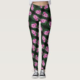 Leggings Patrón abstracto de flores de cosmos rosadas