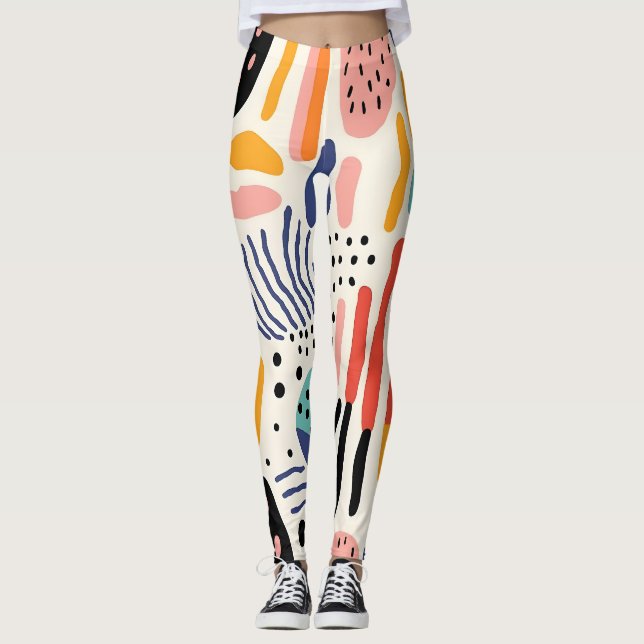 Leggings Patrón abstracto de formas orgánicas de Memphis (Anverso)