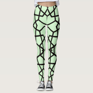 Leggings Patrón abstracto de líneas negras sobre verde clar