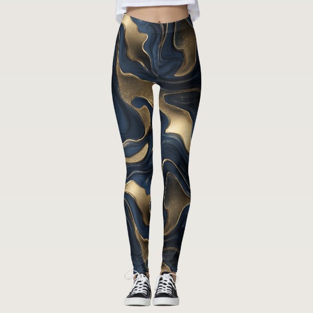 Leggings Patrón abstracto de movimiento fluido de oro de la (Anverso)
