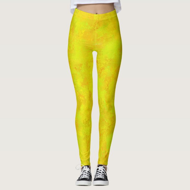 Leggings Patrón abstracto de naranja verde amarillo (Anverso)