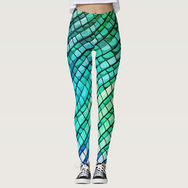 Leggings Patrón abstracto de piel de reptil turquesa modern (Anverso)