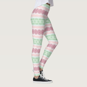 Leggings Patrón abstracto de rayas verdes pastel y rosa