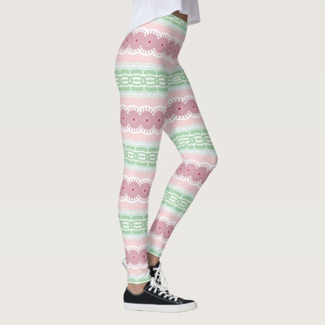 Leggings Patrón abstracto de rayas verdes pastel y rosa (Derecha)