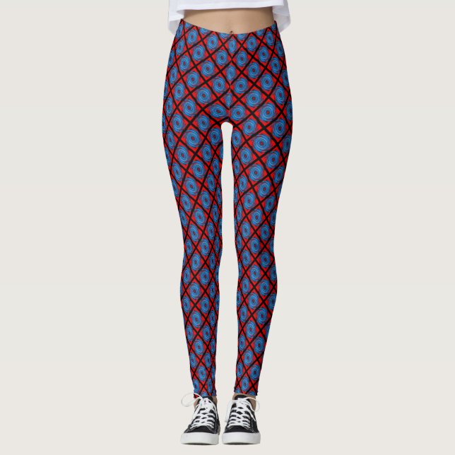 Leggings Patrón abstracto de remolque rojo azul (Anverso)