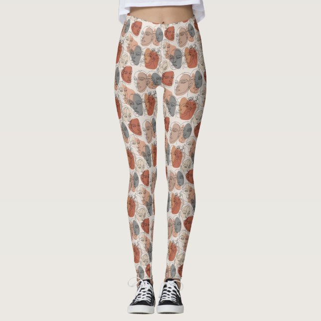Leggings Patrón abstracto de rostro femenino (Anverso)