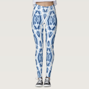 Leggings Patrón abstracto de tinte azul y blanco shibori