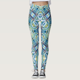 Leggings Patrón Abstracto Floral Boho Verde Azul artístico