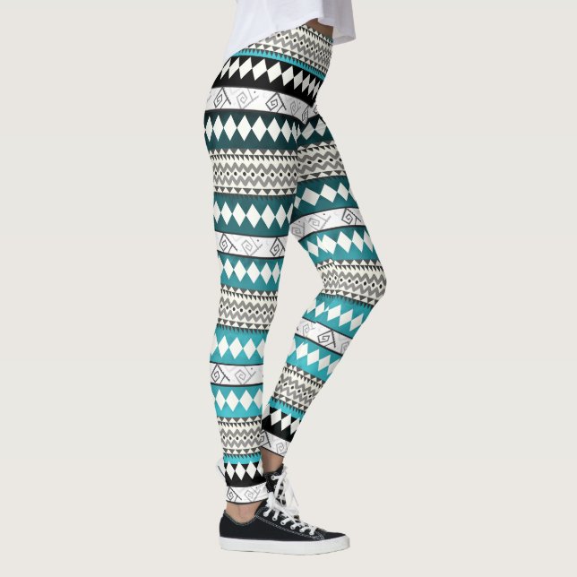 Leggings Patrón abstracto geométrico azul añil azteca (Derecha)