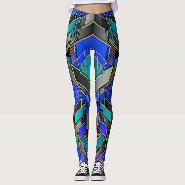 Leggings Patrón abstracto geométrico de prisma de neón (Anverso)