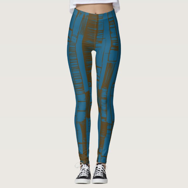 Leggings Patrón abstracto moderno azul y marrón (Anverso)