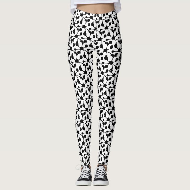 Leggings Patrón abstracto negro moderno sobre blanco (Anverso)