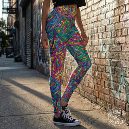 Leggings Patrón abstracto psicodélico retro de neón garabat