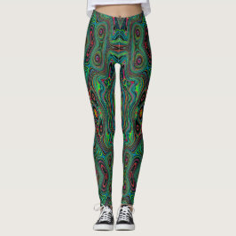Leggings Patrón abstracto retro alucinante de negro y verde