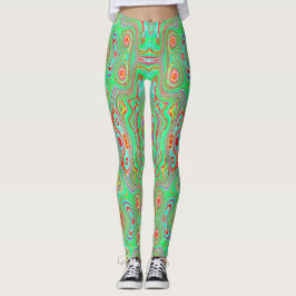 Leggings Patrón abstracto retro de naranja y verde lima