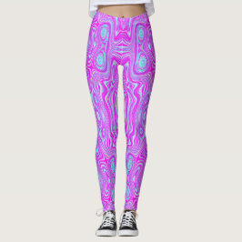 Leggings Patrón abstracto rosa caliente y azul aqua alucina