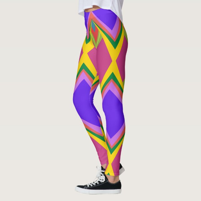 Leggings Patrón abstracto rosa morado y amarillo retro (Izquierda)