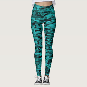 Leggings Patrón abstracto Verde azulado negro