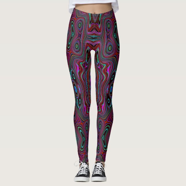 Leggings Patrón abstracto verde y magenta de espuma de mar  (Anverso)