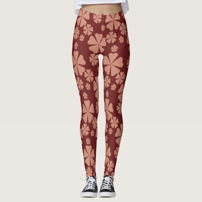 Leggings Patrón abstrato de floral silenciado marrón (Anverso)