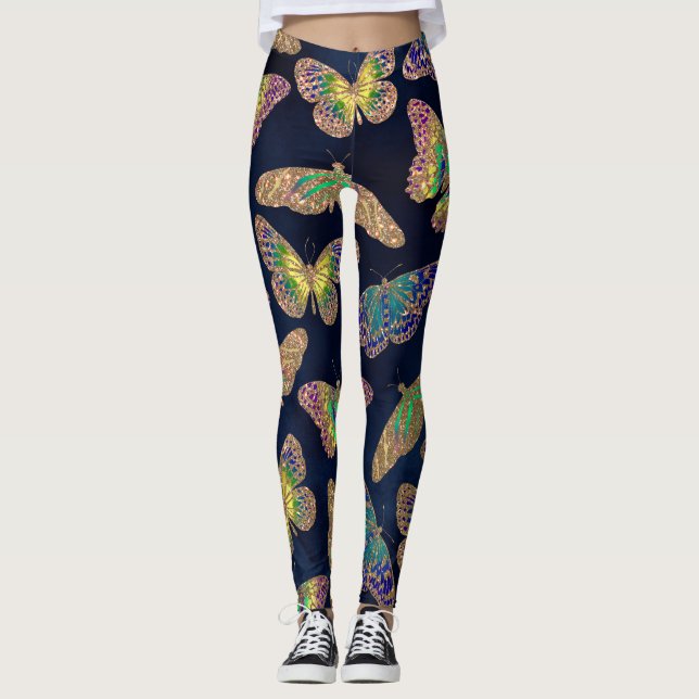 Leggings Patrón acuático Purpurina de mariposas de oro de l (Anverso)