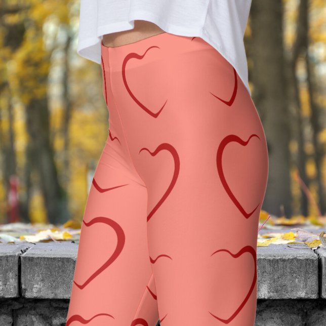 Leggings Patrón Adorable Red Love Hearts (Love Hearts on Salmon Pattern Leggings)