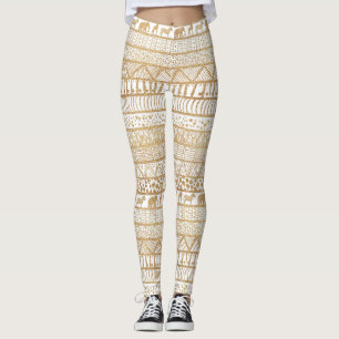 Leggings Patrón africano tribal blanco y dorado de moda