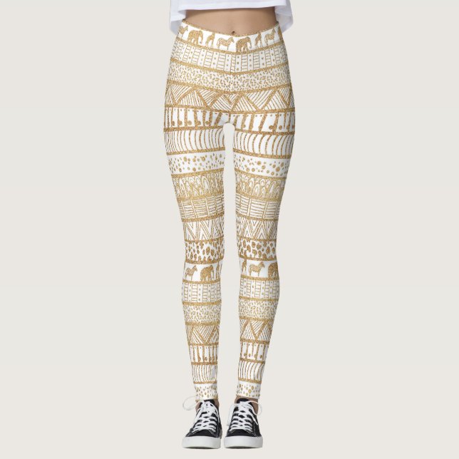 Leggings Patrón africano tribal de oro blanco (Anverso)