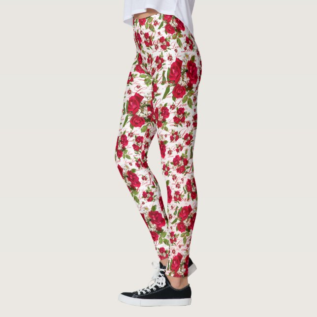 Leggings Patrón aleatorio de fotografías de Bouquet Red Ros (Izquierda)