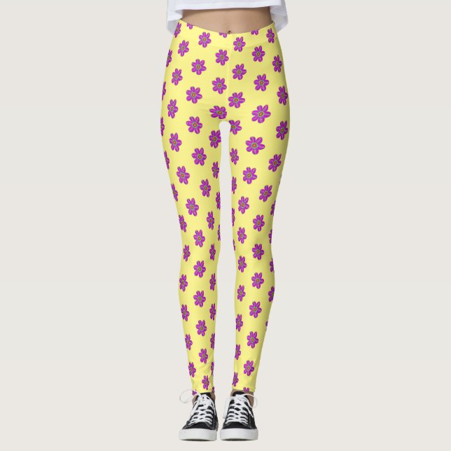 Leggings Patrón amarillo morado floral (Anverso)