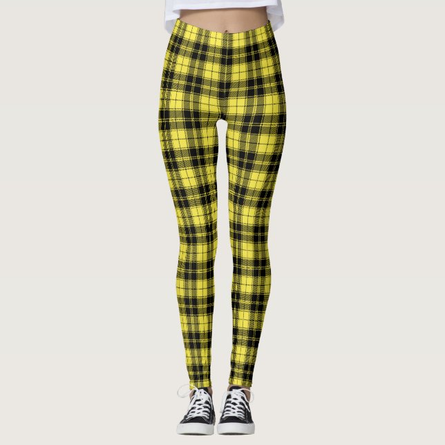 Leggings Patrón amarillo negro de estratos de tartán  (Anverso)