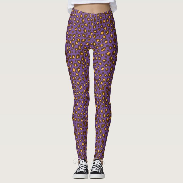Leggings Patrón animal leopardo morado amarillo (Anverso)