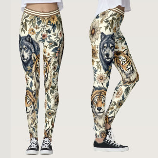 Leggings Patrón animal salvaje y floral vintage sobre blanc